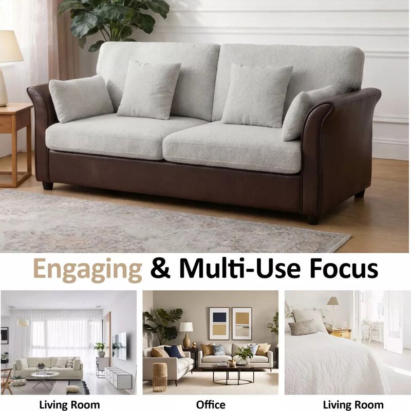 Vipbear 78 Inch 2-Seater Loveseat Sofa, Chenille & PU Leather Upholstered Couch with Cushions image number 7