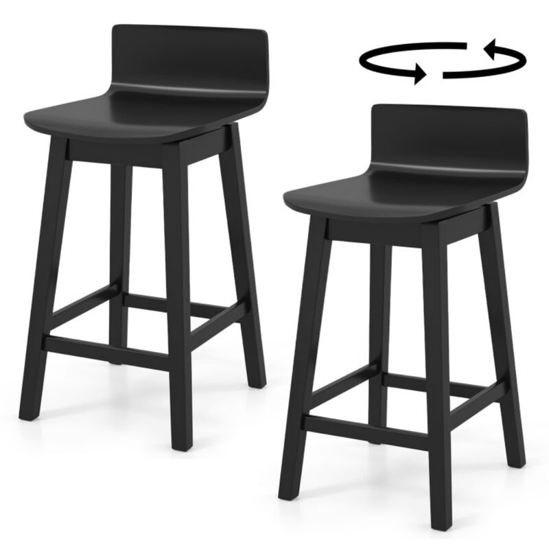 2-Piece Swivel Bar Stools with Low Back and Sturdy Rubber Wood Legs image number 3