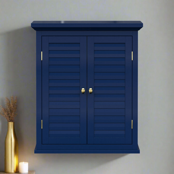 Teamson Home Glancy Removable Two-Door Wall Cabinet with Faux Louvered Doors, Navy