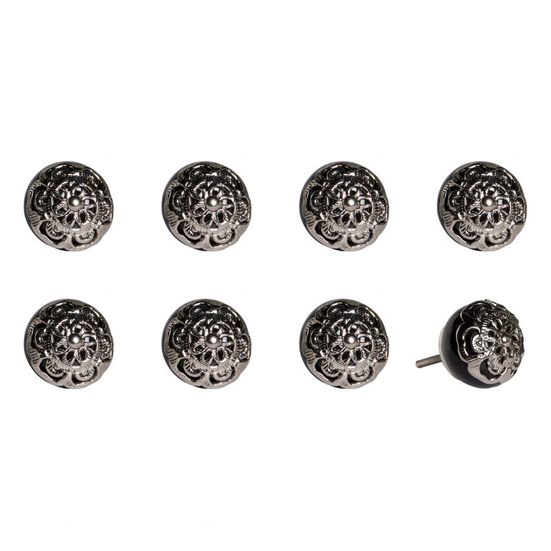 HomeRoots Set of Eight Black And Silver Ceramic And Metal Drawer Pull Knobs image number 3