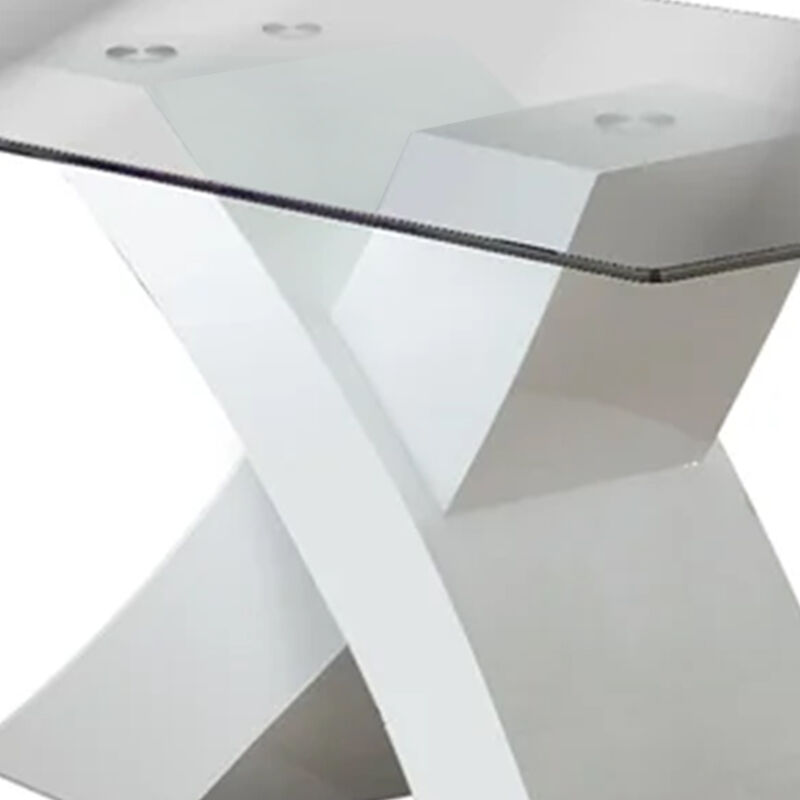 Dining Table with Square Glass Top, White and Clear-Benzara
