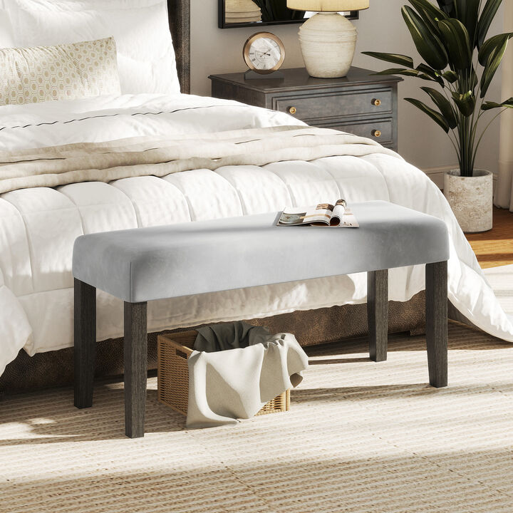 End of Bed Bench with Padded Seat and Solid Wood Legs for Bedroom Seating