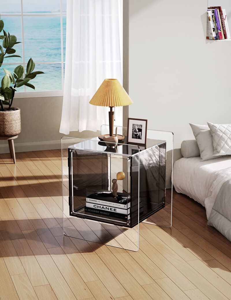 solaround Acrylic Nightstand Colorful Bedside Table with Open Storage Shelf,Clear Side Table for Living Room (1, Pink)