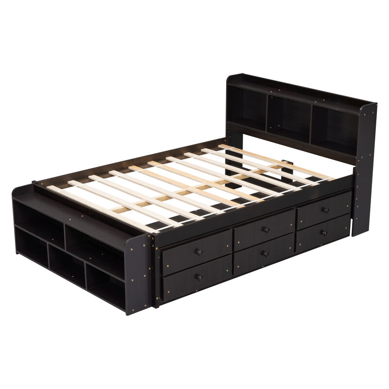 Whisen Full-Size Bed with Integrated Bookcase, Under-Bed Drawers and End Storage Case image number 7