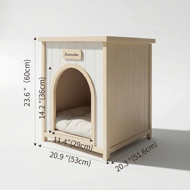 Cream Yellow Flat Roof Pet House, Solid Wood Indoor Shelter for Small Cats & Dogs image number 3