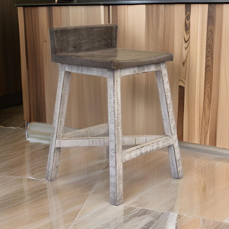 Suga 24 Inch Counter Height Stools, Set of 2, Farmhouse, Solid Pine Wood, Ivory, Gray - Benzara