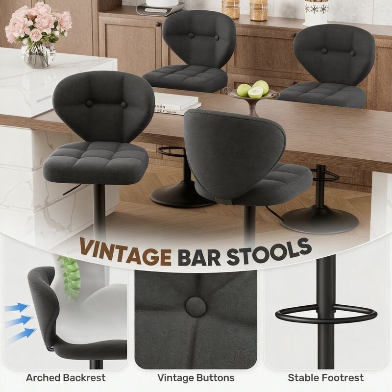 PU Leather Swivel Bar Stools Set of 2, Modern Hydraulic Adjustable Counter Height Stools, Steady Water Resistant Iron Frame 360&deg; Kitchen Island Chairs image number 2