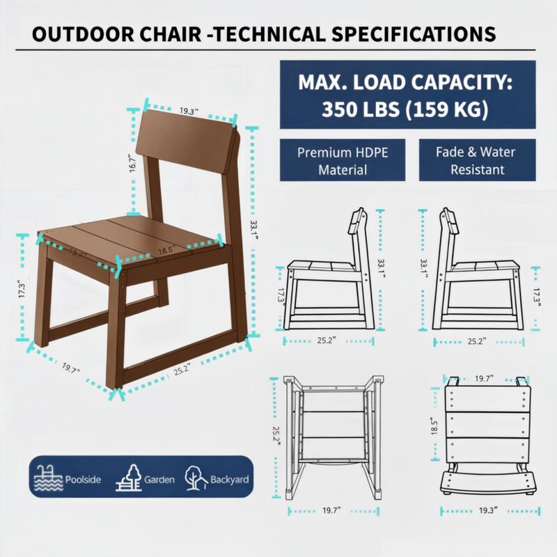 Outdoor Living Collection Dining Side Chairs 2-Pack All Weather HDPE Indoor Outdoor Patio Garden Seating image number 2