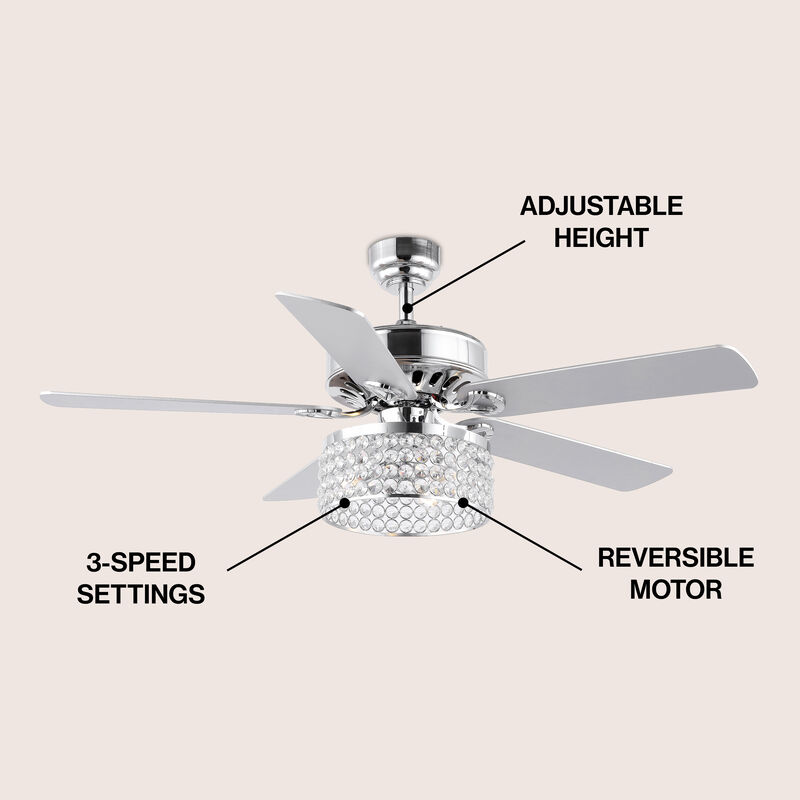 Kristie 3-Light Crystal/Metal Modern Glam Drum LED Ceiling Fan With Remote
