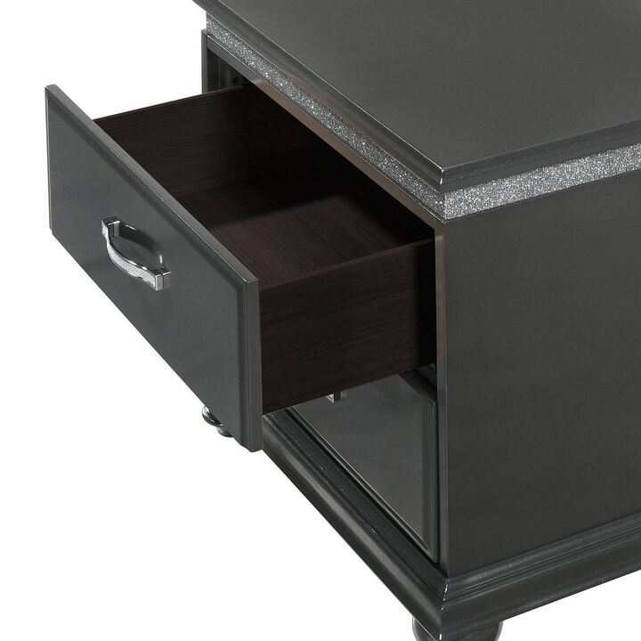 Nightstand with Crystal Like Knobs and Accents, Gray-Benzara