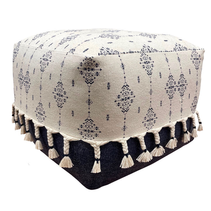 Cotton Medallion Pouf Ottoman for Living Room, Bedroom, or Lounge Seating