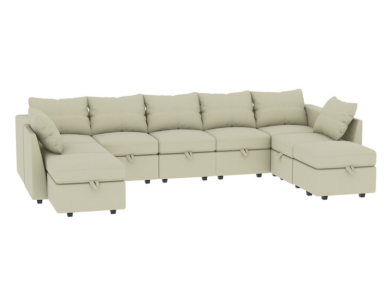 Livelylodge Large Sectional Sofa - 181'' L Oversized Modular Couch with Wooden Frame, Polyester Fabric, 3 Color Options (Black, Beige, Gray)