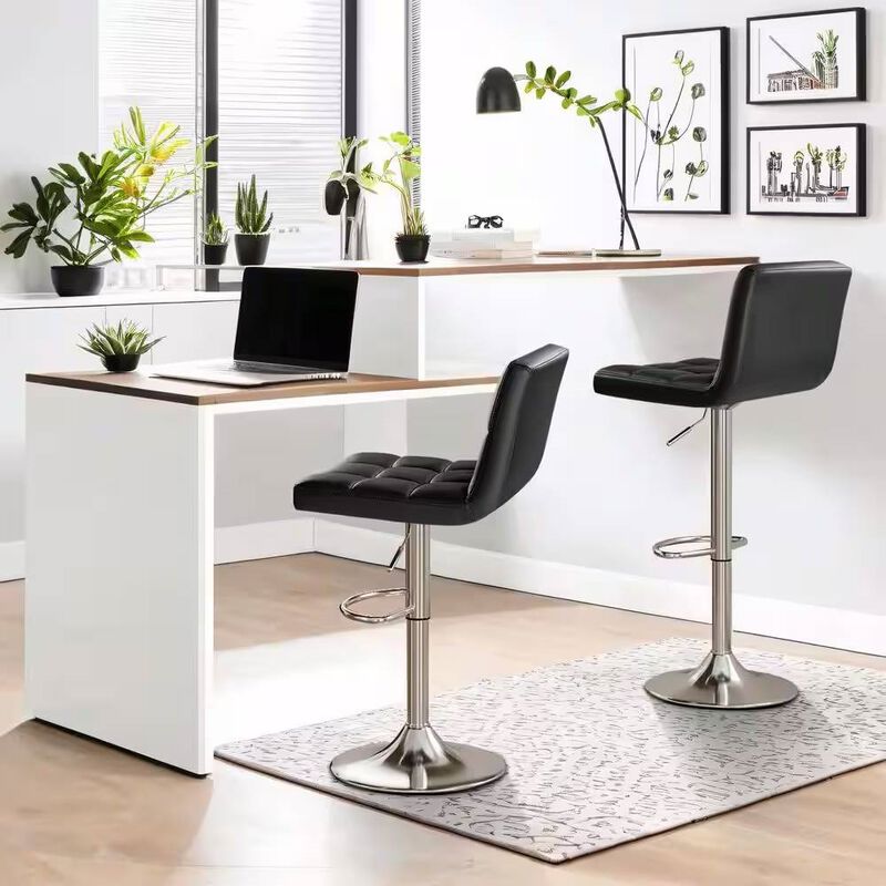 Set of 2 Faux Leather Barstools – Low Back with Swivel Function for Modern Kitchen or Home Bar