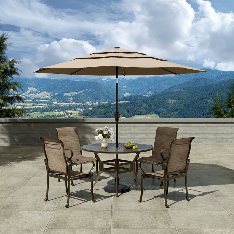 Mondawe 5 Pieces Outdoor Patio Dining Set with 53"W Round Dining Table & 4 Armchairs