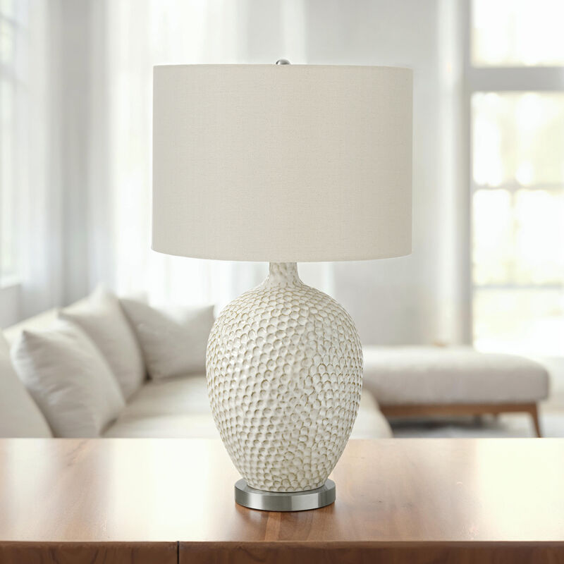 ELEMENT ACE Contemporary Vase-Shaped Textured Table Lamp with Linen Drum Shade Ideal for Living Room Bedroom Home Office Nightstand Console or Side End Table image number 1