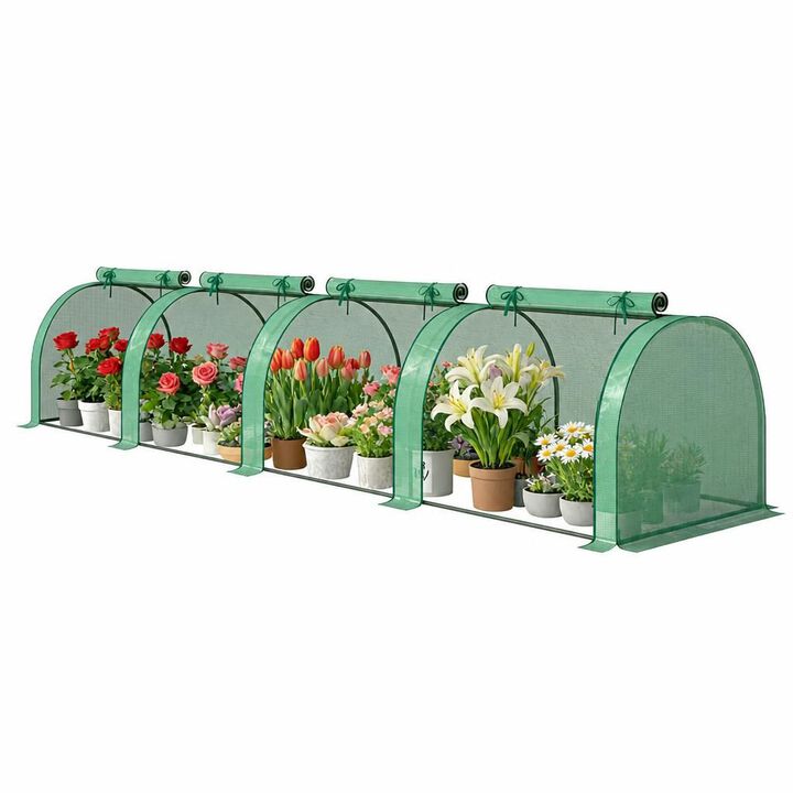 WOW PIONEER Wide Low Profile Portable Mini Greenhouse with Four Zipper Doors for Balcony Patio Outdoor Plant Growing and Gardening