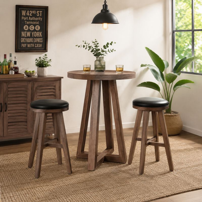 Mika Dining Pub Table, 30 Inch Round Top with Cross Base, Wheat Brown image number 1