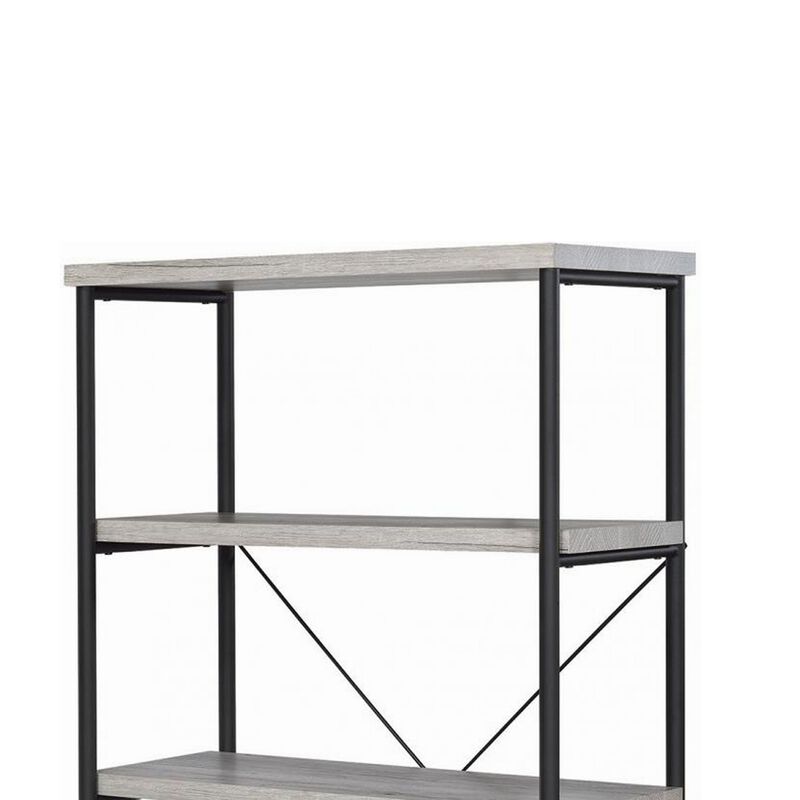 Sophisticated Wood and Metal Open Bookcase, Gray