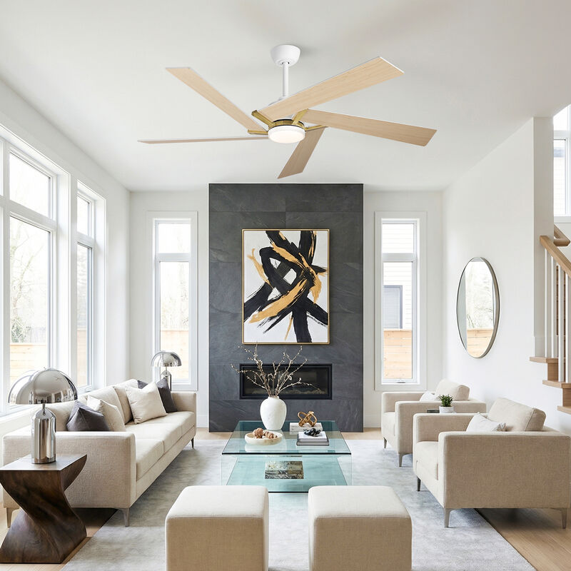 60" Modern Industrial White Reversible Dimmable 5 Aero Blades Ceiling Fan with Light and Remote image number 3