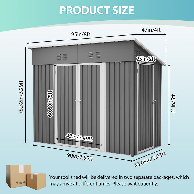 4x8 Slope-Roof Reinforced Storage Shed with Weatherproof Sloping Roof & 4 Air Vents image number 3