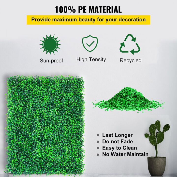 20 Pack Artificial Boxwood Panels PE Hedge Wall for Backyard Fence Indoor Outdoor Decor-Green