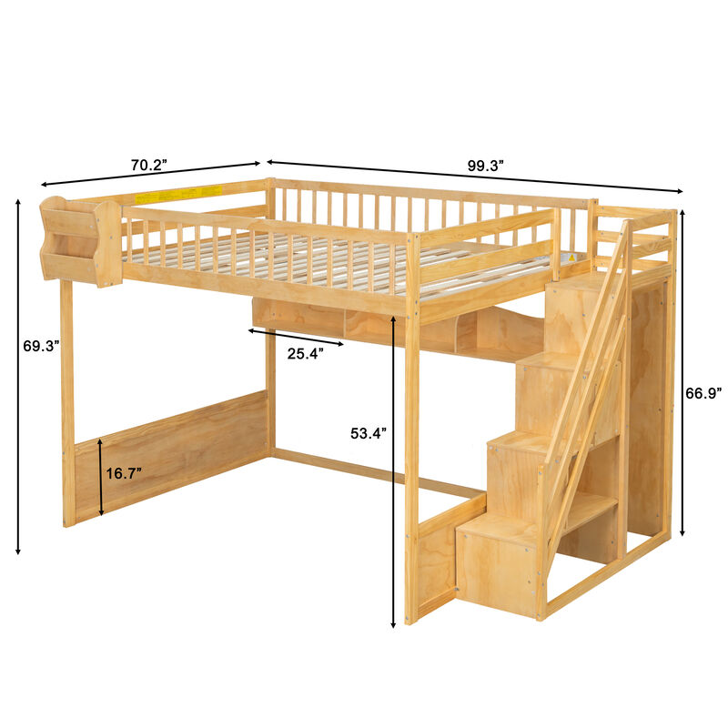 Merax Natural Wood Loft Bed with Storage Stair Wardrobe image number 4