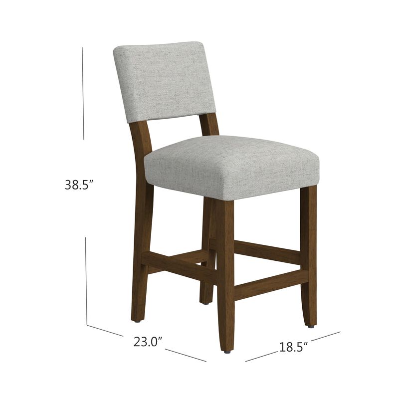 Bowo Counter Stool Chair, Gray Woven Fabric, Brown Hardwood Legs