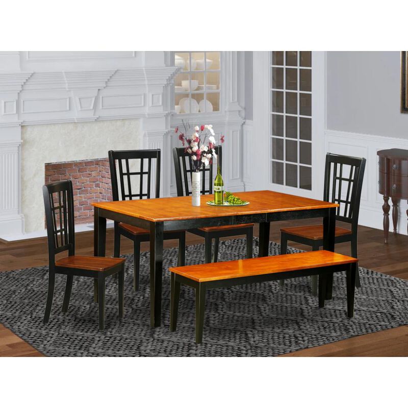6-Pc Dining room set with bench-Kitchen Tables and 4 Dining Chairs Plus bench