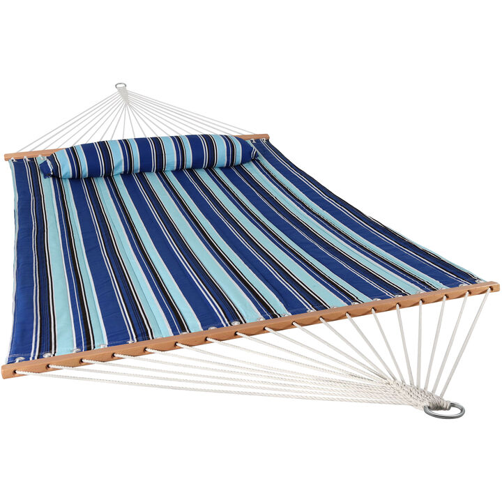 Sunnydaze Large Quilted Fabric Hammock with Spreader Bars - Nautical Stripe