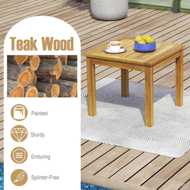 Hivvago Outdoor Side Table Teak Wood End Table Square Patio Snack Coffee Table
