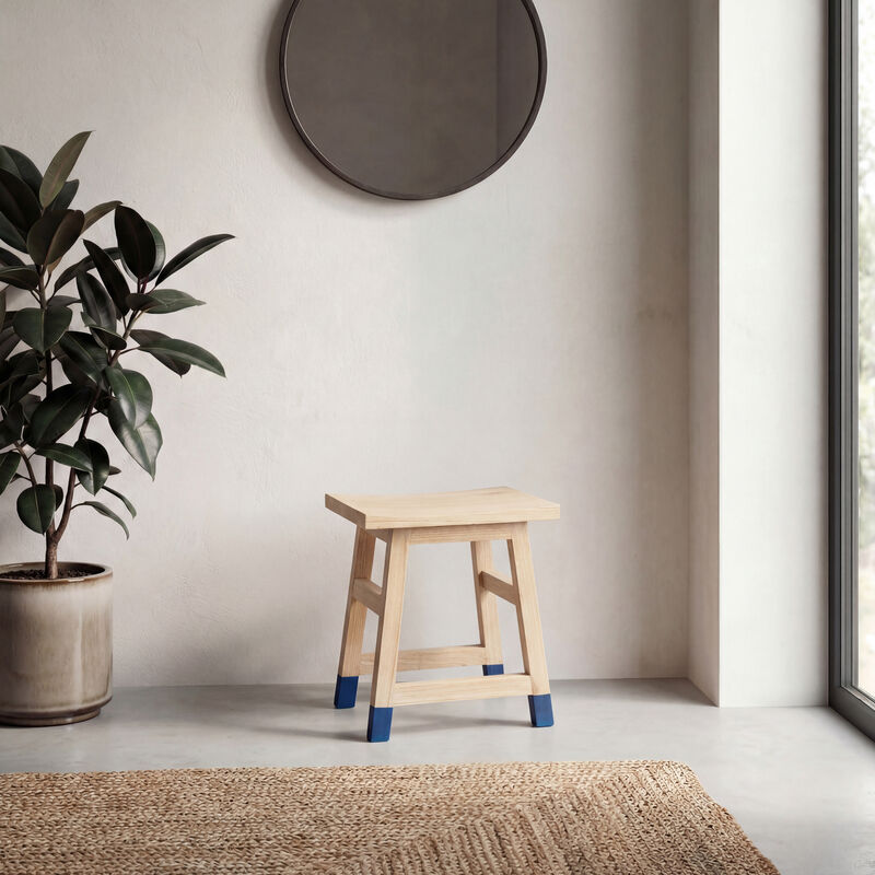 Finesse Classic Casual Handcrafted Solid Mindi Wood Accent Stool with Tipped Legs image number 4