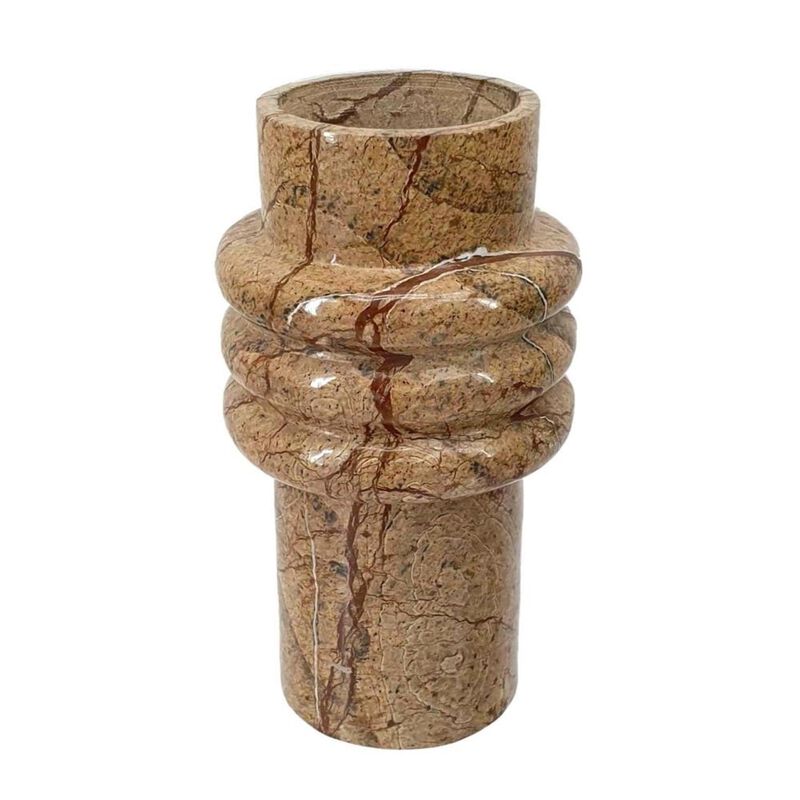 HomeRoots 8" Brown Genuine Marble Ridged Table Vase image number 0