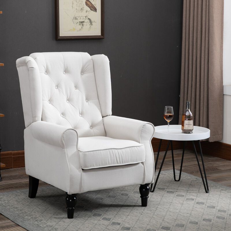 Cream White Elegant Pair: Set of 2 Tufted Wingback Accent Chairs