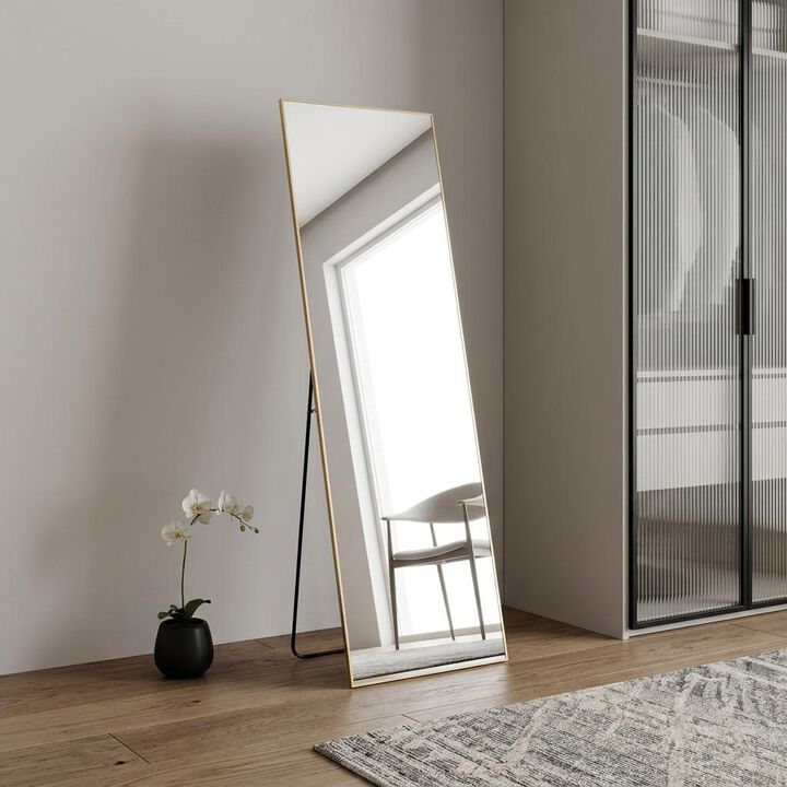 HomeRoots 63" Gold Metal Freestanding and Wall Mount Framed Full Length Mirror