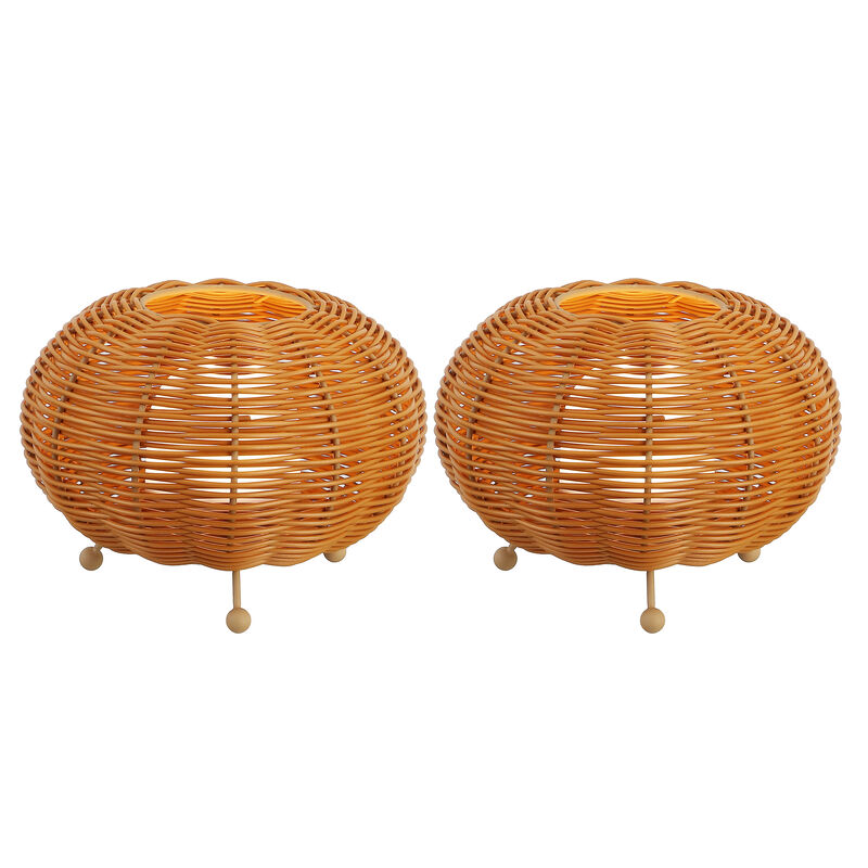 Kairi 5.75" Modern Bohemian Indoor/Outdoor Faux Rattan Lantern Rechargeable/Cordless Dimmable Integrated LED Table Lamp