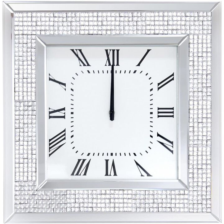 Iama Wall Clock in Mirrored & Faux Rhinestones