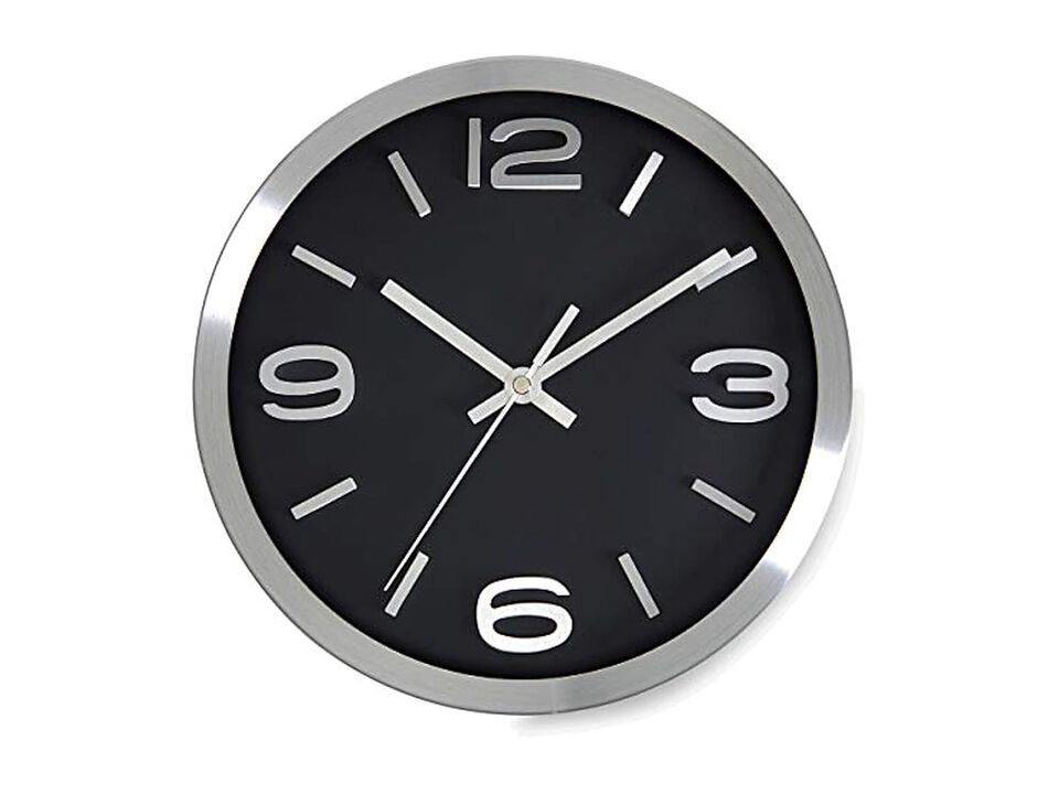 Black Silver Metal Elegant Wall Clock 10 Inch Silent Non Ticking Easy Read