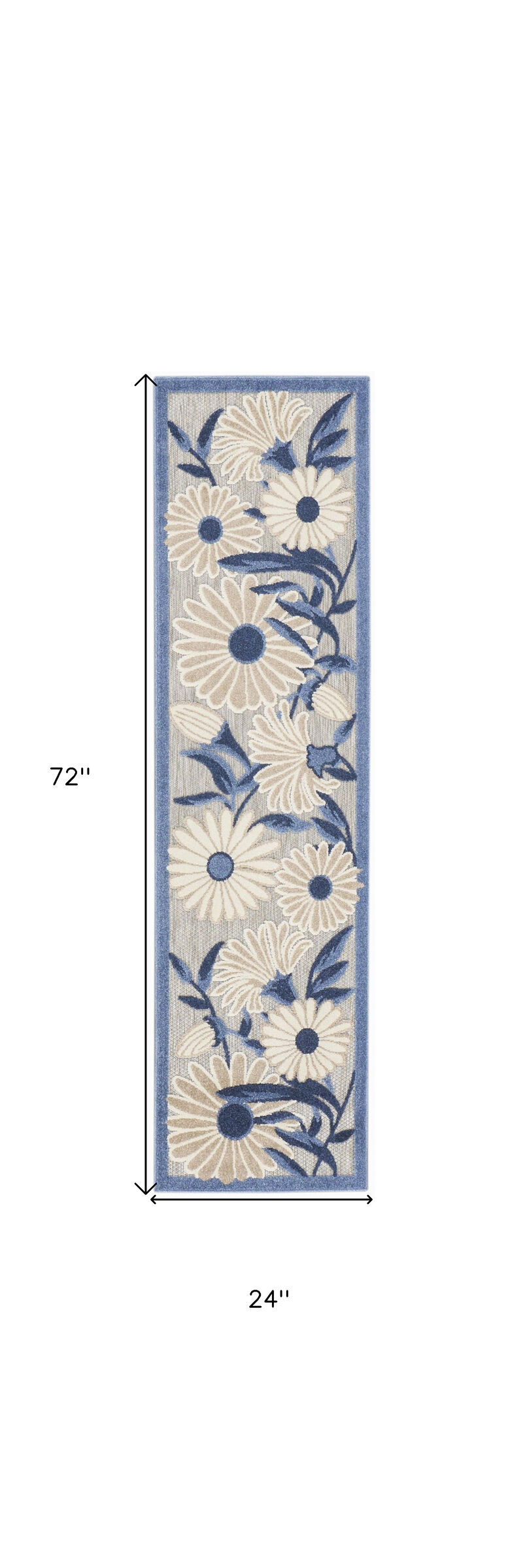 HomeRoots 6' Blue And Gray Floral Indoor Outdoor Runner Rug image number 6