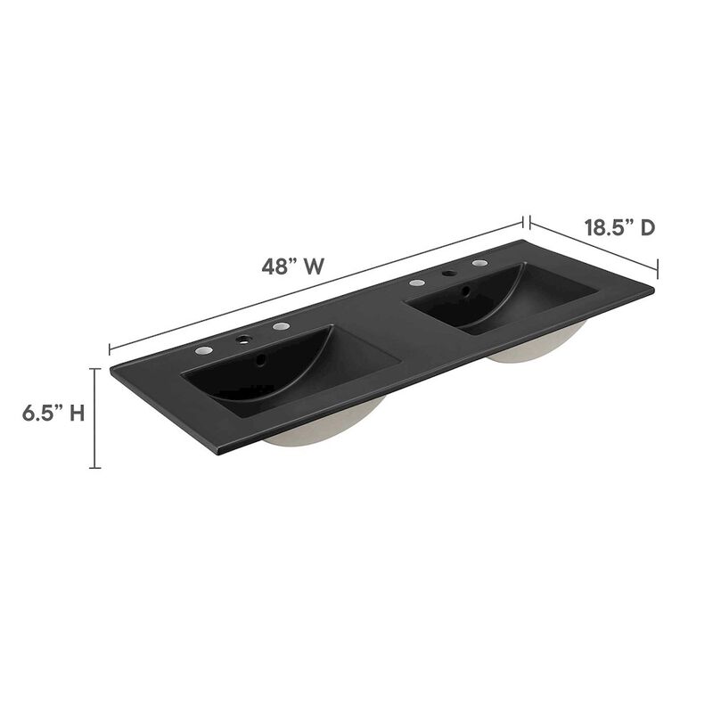 Modway Cayman 48 Double Basin Bathroom Sink in Black