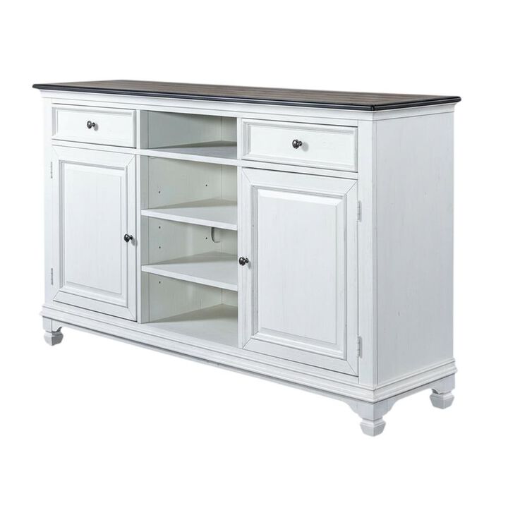Liberty Furniture White Wirebrushed Highboy TV Console with Charcoal Top in Cottage Style