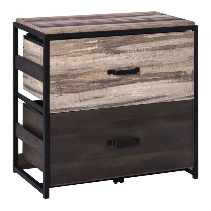 Brown/Black Office File Cabinet features two large drawers and adjustable hanging bars for A4, letter, and legal-sized files.