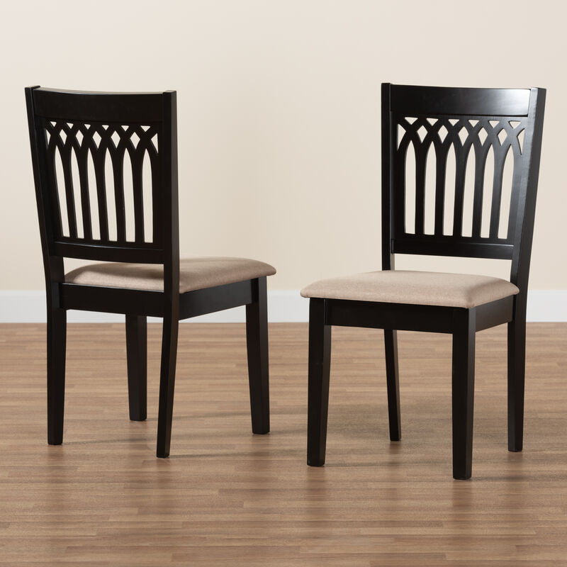 Baxton Studio Genesis Cream Fabric and Dark Brown Finished Wood 2-Piece Dining Chair Set