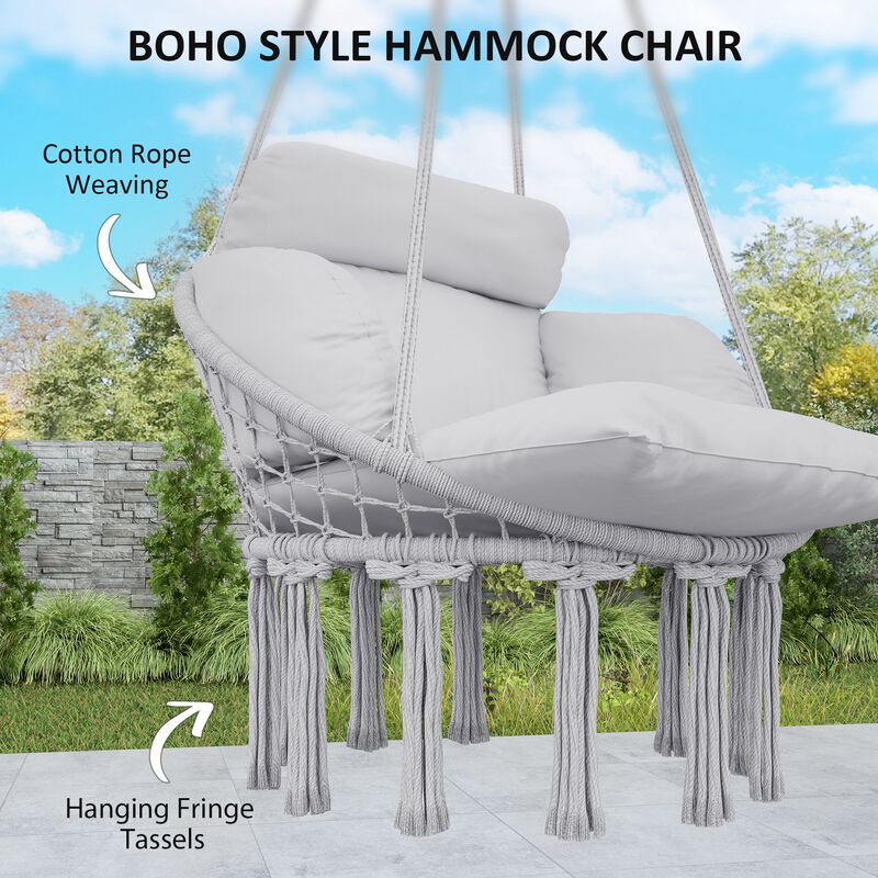 Hivvago Macrame Hammock Swing Chair with Cushion & Stand image number 4