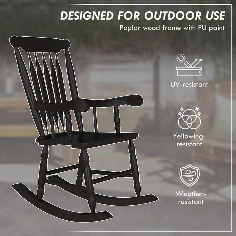 Outsunny Outdoor Wood Rocking Chairs Set of 2, 350 lbs. Porch Rockers with High Back for Garden, Patio, Balcony, Black