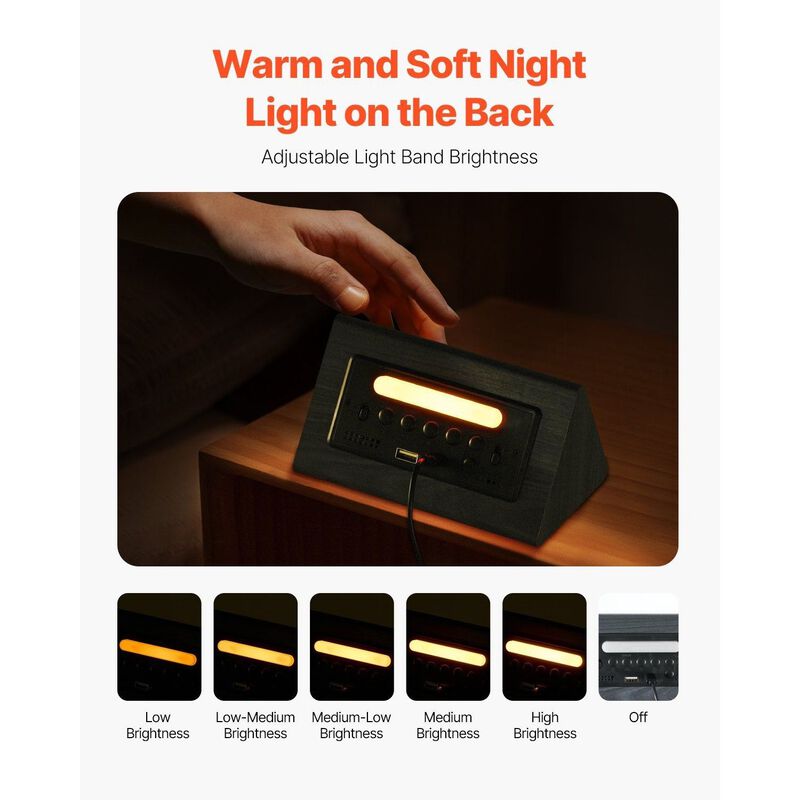 Digital Wooden Alarm Clock with Voice Control Dual Alarm USB Charger image number 6