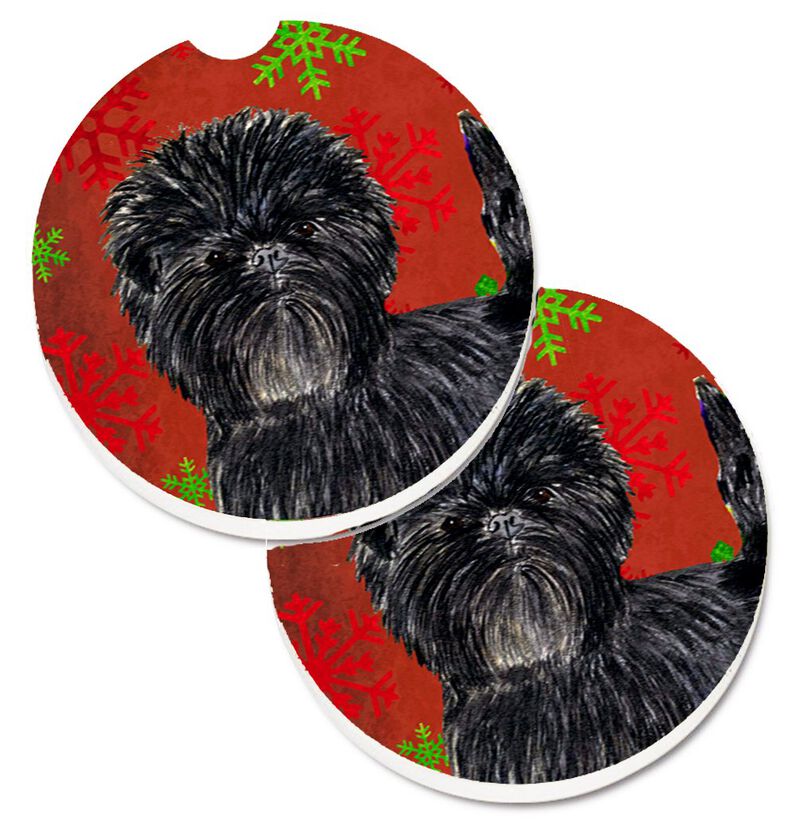 Caroline's Treasures Affenpinscher Red green Snowflakes Christmas Set of 2 Cup Holder Car Coasters SS4718CARC, 2.56, Multicolor image number 0