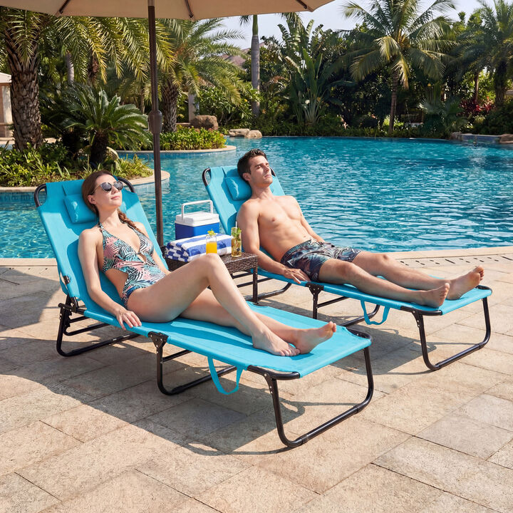 Set of 2 Folding Tanning Chairs with Face Hole and 3 Removable Pillows