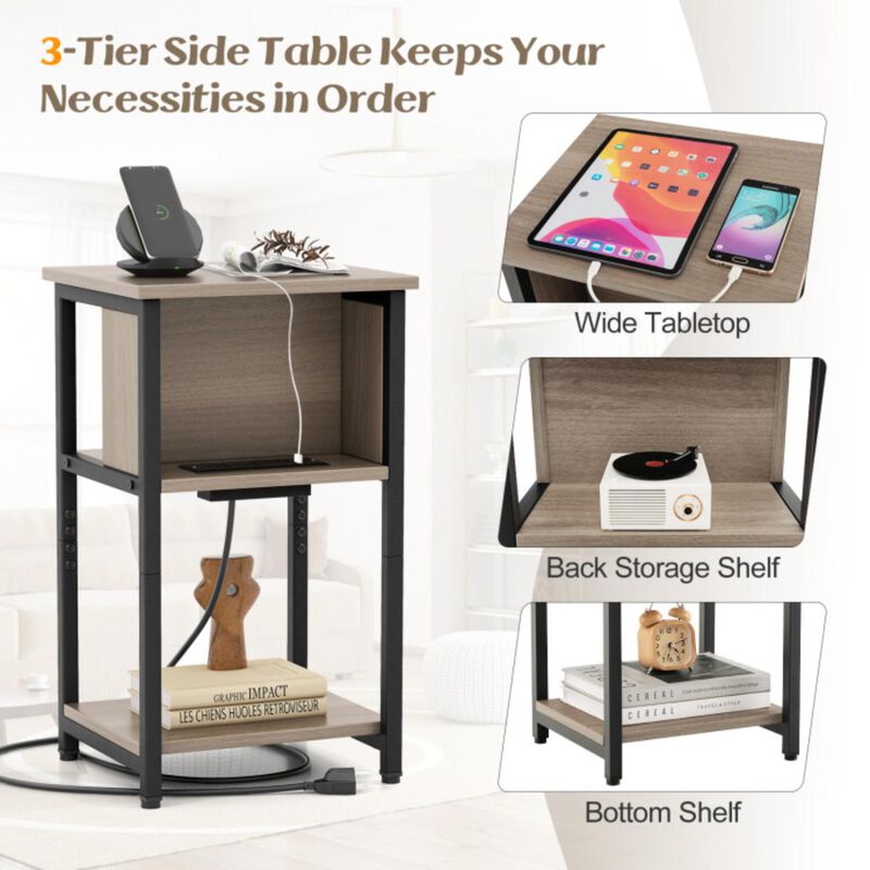 Hivvago 3-Tier End Table with USB Ports & Power Outlets-2 Pieces