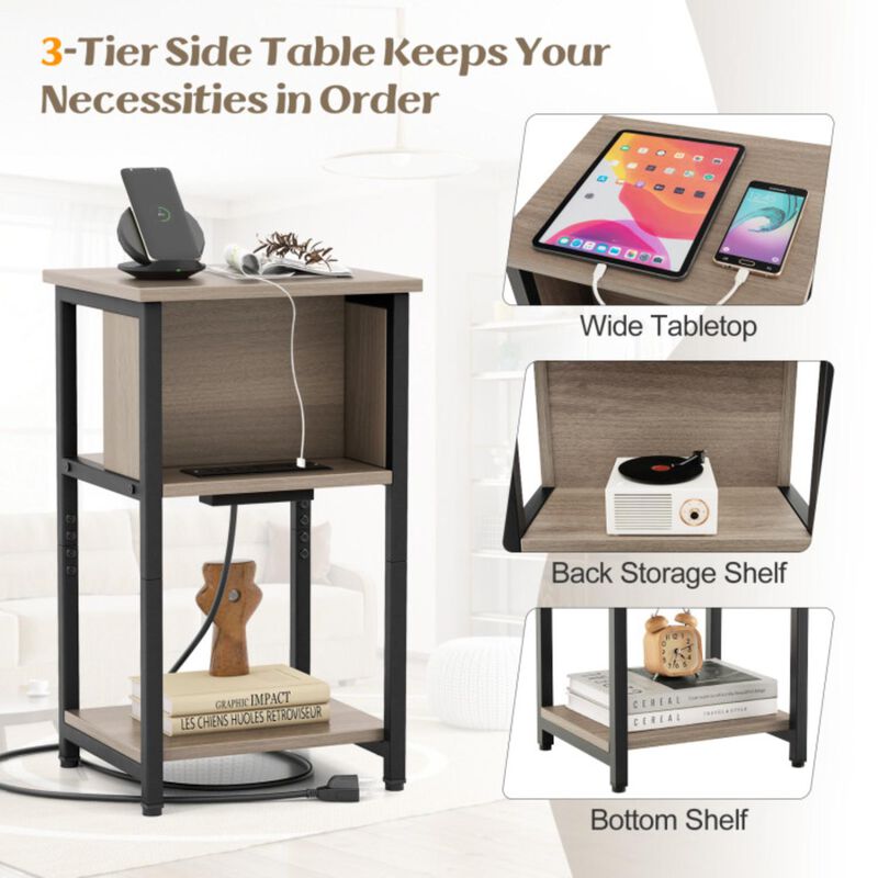 Hivvago 3-Tier End Table with USB Ports & Power Outlets