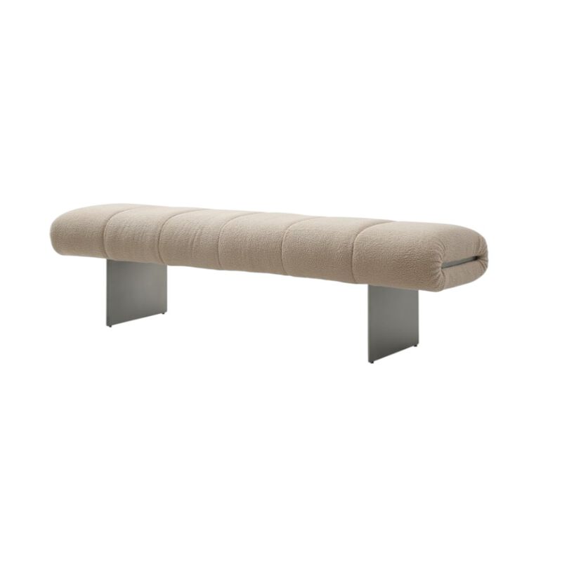 HomeRoots 63" Beige and Nickel Boucle and Steel Upholstered Bench image number 3